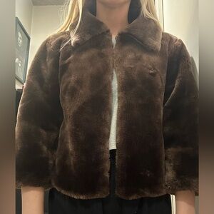 Kenneth Cole Reaction Chocolate Brown Faux Fur Jacket